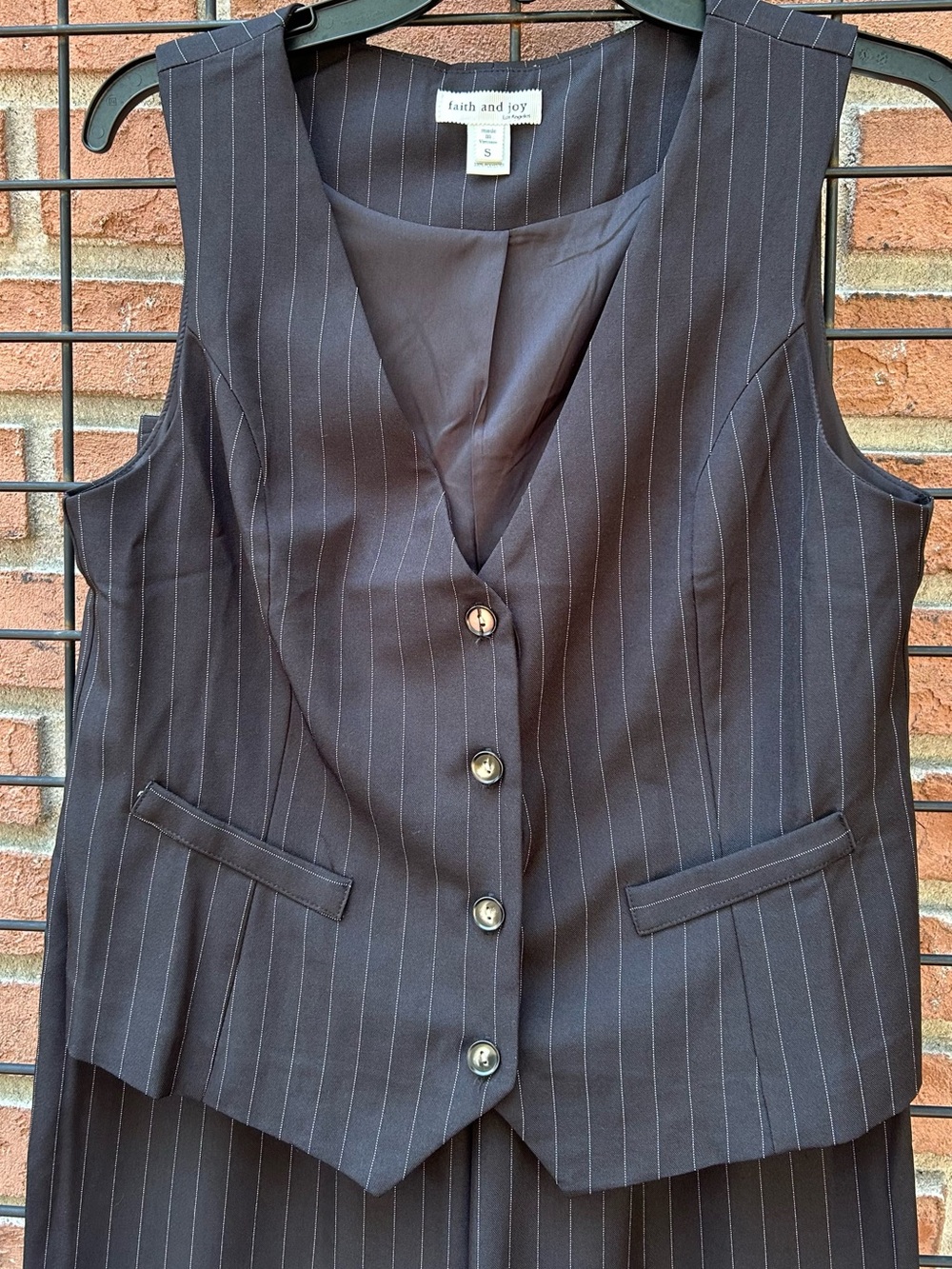Pinstripe Two-Piece Vest and Wide-Leg Pants Set - Picture 2 of 6